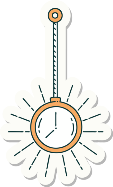 Bir insan tarafından çizilmiş dövme stili altın cep saati çıkartması.