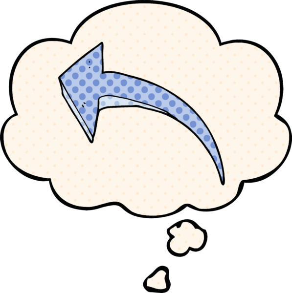 Bir insan tarafından çizilmiş çizgi roman tarzında düşünce baloncuğu olan çizgi film oku