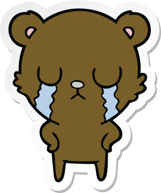 Bir insan tarafından çizilmiş ağlayan çizgi film ayısının çıkartması.