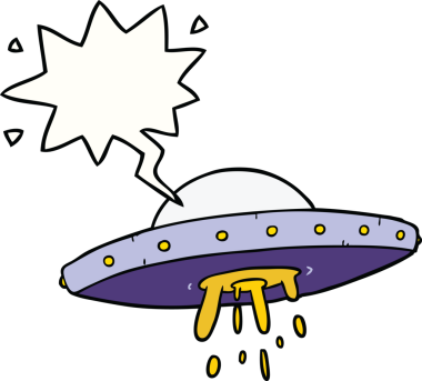 bir insan tarafından çizilmiş konuşma balonlu uçan bir UFO.