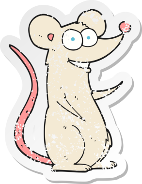 Bir insan tarafından çizilmiş mutlu fare çizgi filminin kederli retro yapıştırması.