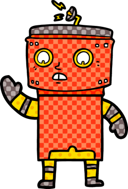 Bir insan tarafından çizilmiş çizgi film robotu