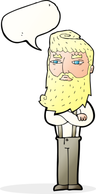 Bir insan tarafından çizilmiş sakallı ciddi bir çizgi film karakteri.