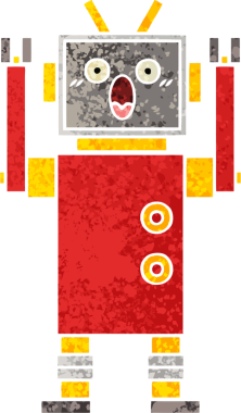 Bir insan tarafından çizilmiş bir robotun retro çizim tarzı karikatürü