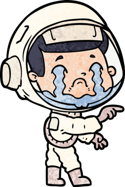 Bir insan tarafından çizilmiş ağlayan astronot çizgi filmi.