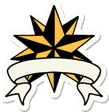 Bir insan tarafından çizilmiş bir yıldızın pankartına sahip dövme stili.