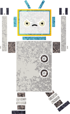 Bir insan tarafından çizilmiş bir robotun retro çizim tarzı karikatürü