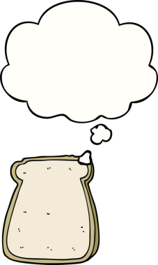 Bir insan tarafından çizilmiş düşünce balonlu bir ekmek dilimi.