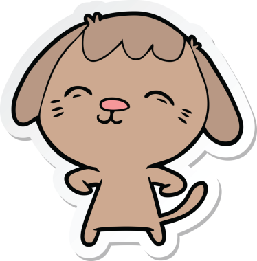 Bir insan tarafından çizilmiş mutlu bir köpeğin çıkartması.