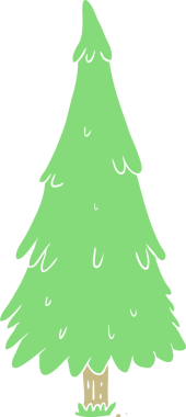 Bir insan tarafından çizilmiş düz renk karikatür Noel ağacı