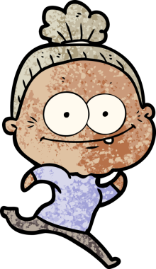 Bir insan tarafından çizilmiş mutlu yaşlı kadın çizgi filmi.