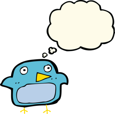 Bir insan tarafından çizilmiş düşünce baloncuklu mavi kuş.