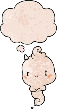 Bir insan tarafından çizilmiş grunge desenli düşünce baloncuklu çizgi film hayaleti.