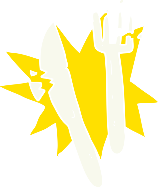 Bir insan tarafından çizilmiş plastik çatal bıçak takımının düz renk çizimi