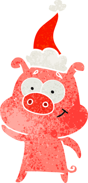 Mutlu el çizimi, Noel Baba şapkası takan bir domuzun insan tarafından çizilmiş eski çizgi filmi.