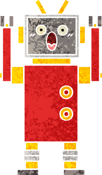 Bir insan tarafından çizilmiş bir robotun retro çizim tarzı karikatürü