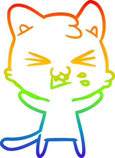 Gökkuşağı gradyan çizgi çizimi Bir insan tarafından çizilmiş bir çizgi kedi tıslama