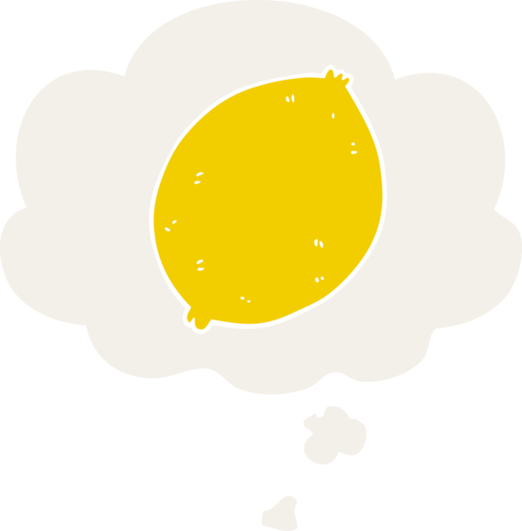 Düşünce baloncuklu karikatür limonu insan tarafından çizilmiş.
