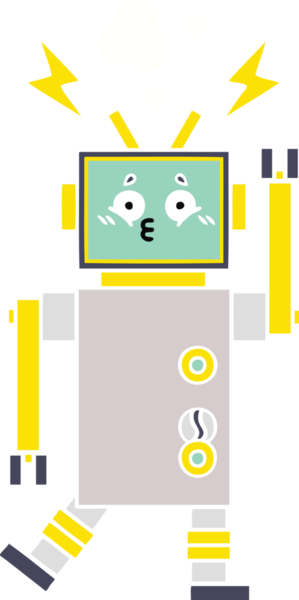 Bir insan tarafından çizilmiş düz renkli bir robot karikatürü