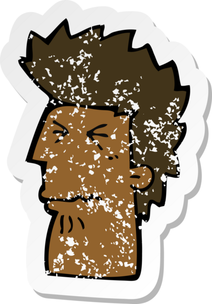 Bir insan tarafından çizilmiş mutsuz bir adamın karikatür yapıştırması.