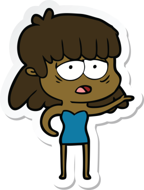 Bir insan tarafından çizilmiş yorgun bir karikatür çıkartması.