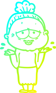 Bir insan tarafından çizilmiş, mutlu, yaşlı bir kadının çizdiği soğuk çizgi.