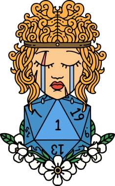 Retro Dövme Tarzı Ağlayan İnsan Barbar Bir D20 rulo ile bir insan tarafından çizilmiş