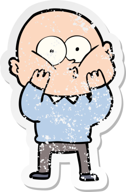 Bir insan tarafından çizilmiş kel bir adamın sıkıntılı çıkartması.