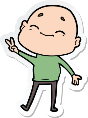 Bir insan tarafından çizilmiş mutlu, kel bir adamın çıkartması.