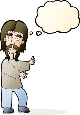 Bir insan tarafından çizilmiş düşünce balonlu bıyıklı adam.