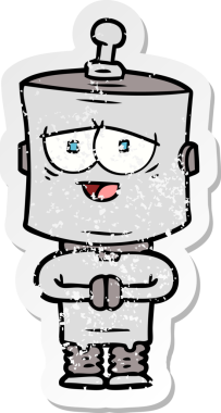 Bir insan tarafından çizilmiş karikatür robotunun sıkıntılı çıkartması.