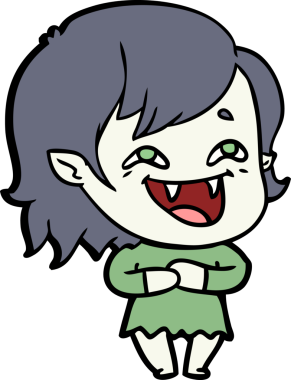 Bir insan tarafından çizilmiş gülen vampir kız çizgi filmi.