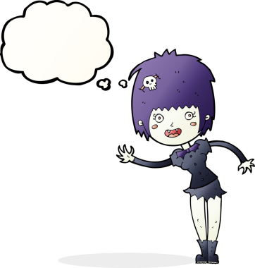 Bir insan tarafından çizilmiş düşünce balonlu vampir kız.