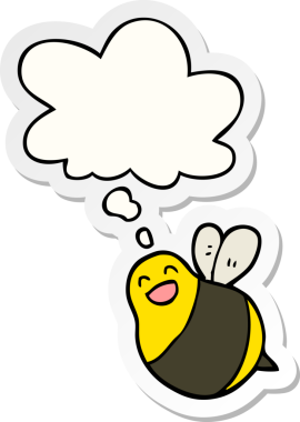 Düşünce baloncuklu çizgi film arısı insan tarafından çizilmiş bir çıkartma.