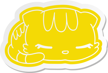 çizgi film çıkartması kawaii bir insan tarafından çizilmiş sevimli uyuyan kedi yavrusu.