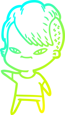 Hipster saç kesimi bir insan tarafından çizilmiş hoş bir çizgi film kızı çizimi.