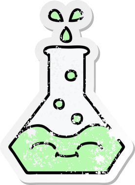 Bir insan tarafından çizilmiş sevimli bir bilim şişesinin sıkıntılı çıkartması.