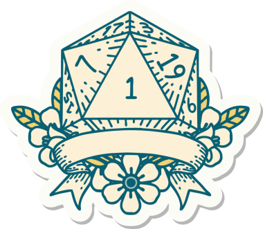 Bir insan tarafından çizilmiş doğal bir d20 zar etiketi.