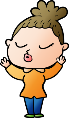 Bir insan tarafından çizilmiş sakin bir kadın çizgi filmi.