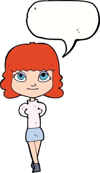 Bir insan tarafından çizilmiş konuşma balonlu mutlu kız çizgi filmi.