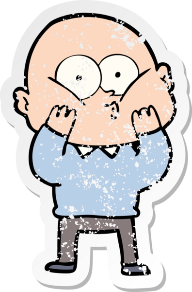 Bir insan tarafından çizilmiş kel bir adamın sıkıntılı çıkartması.