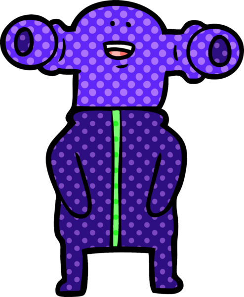 Bir insan tarafından çizilmiş dostane bir uzaylı çizgi filmi.