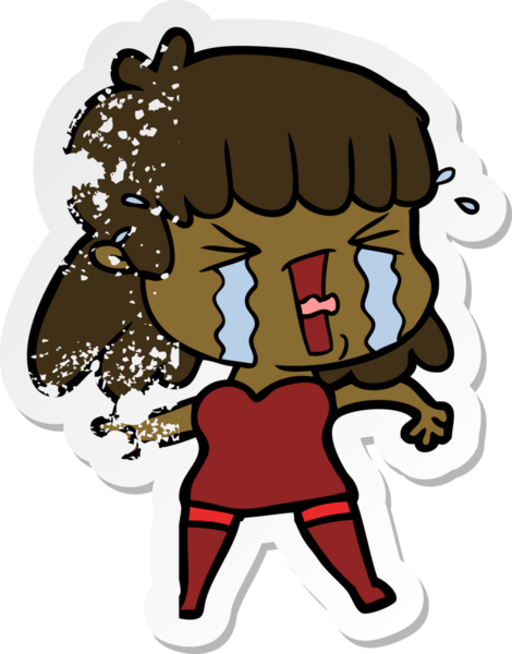 Bir insan tarafından çizilmiş göz yaşları içindeki bir karikatür kadının sıkıntılı çıkartması.