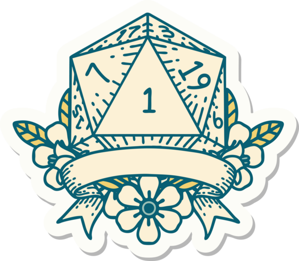 Bir insan tarafından çizilmiş doğal bir d20 zar etiketi.