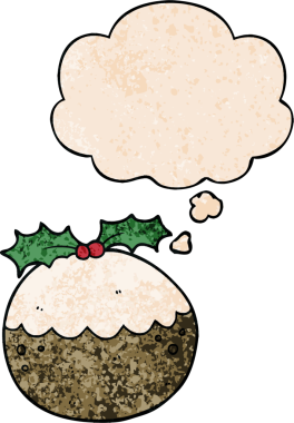 Düşünce baloncuklu noel pudingi. Bir insan tarafından çizilmiş grunge desenli.