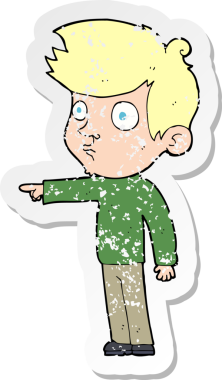 Bir insan tarafından çizilen çizgi film karakterinin gerilimli retro çıkartması.