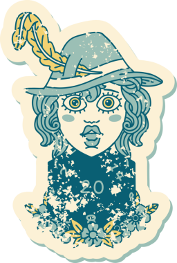 Bir insan tarafından çizilmiş 20 zarlı Retro Dövme Tarzı insan ozanı