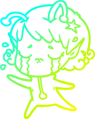 Bir insan tarafından çizilmiş ağlayan uzaylı kız çizgi filmi.