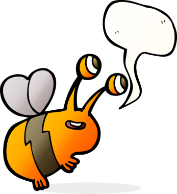 bir insan tarafından çizilmiş konuşma balonlu mutlu bir arı.