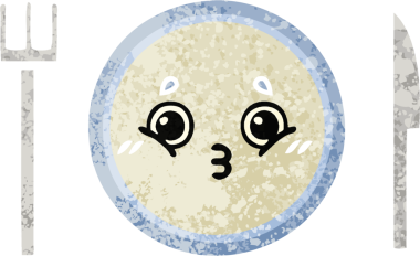 Bir insan tarafından çizilmiş yemek tabağının retro çizim tarzı karikatürü.